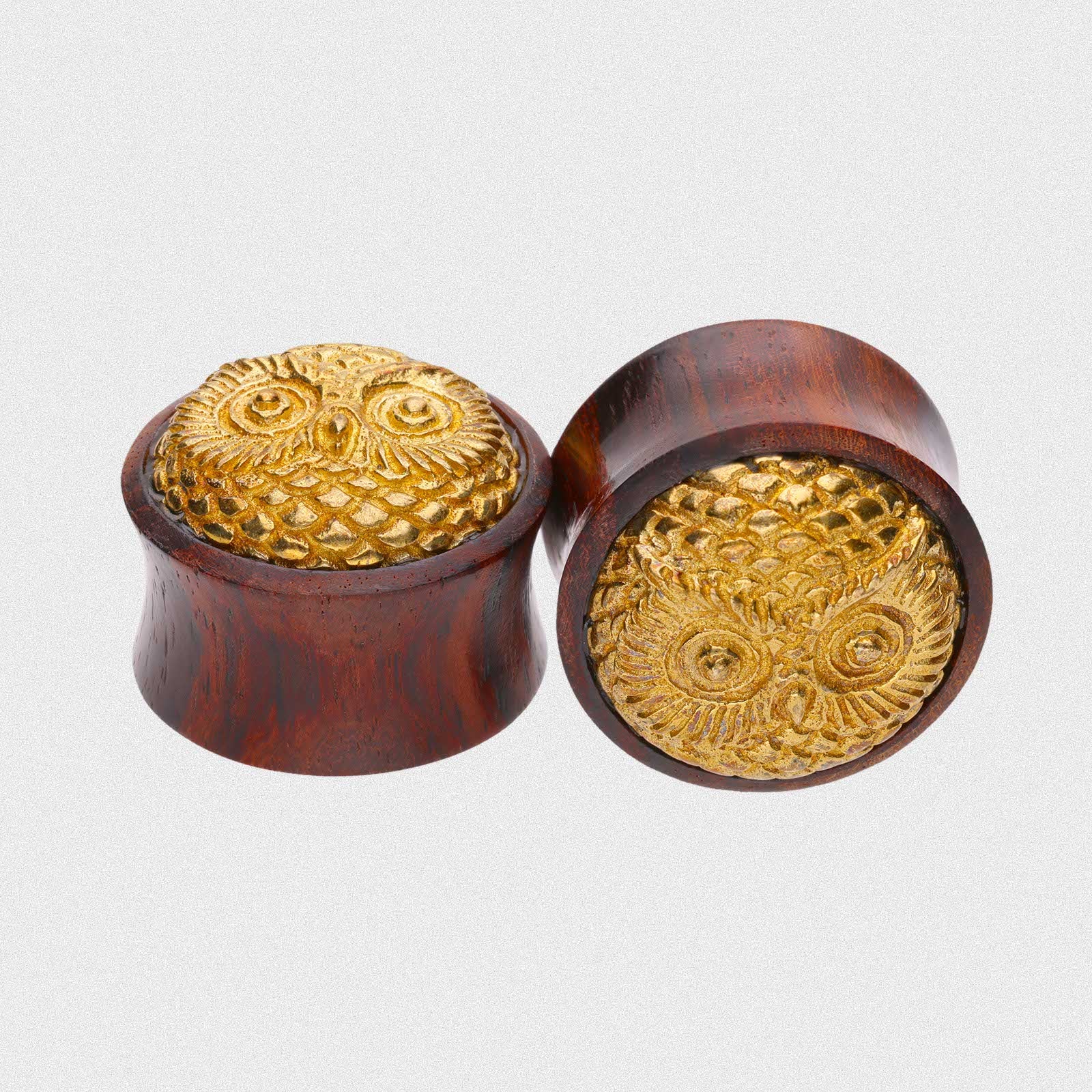 Sono Wood Double Flare Plug With Brass Owl Inlay