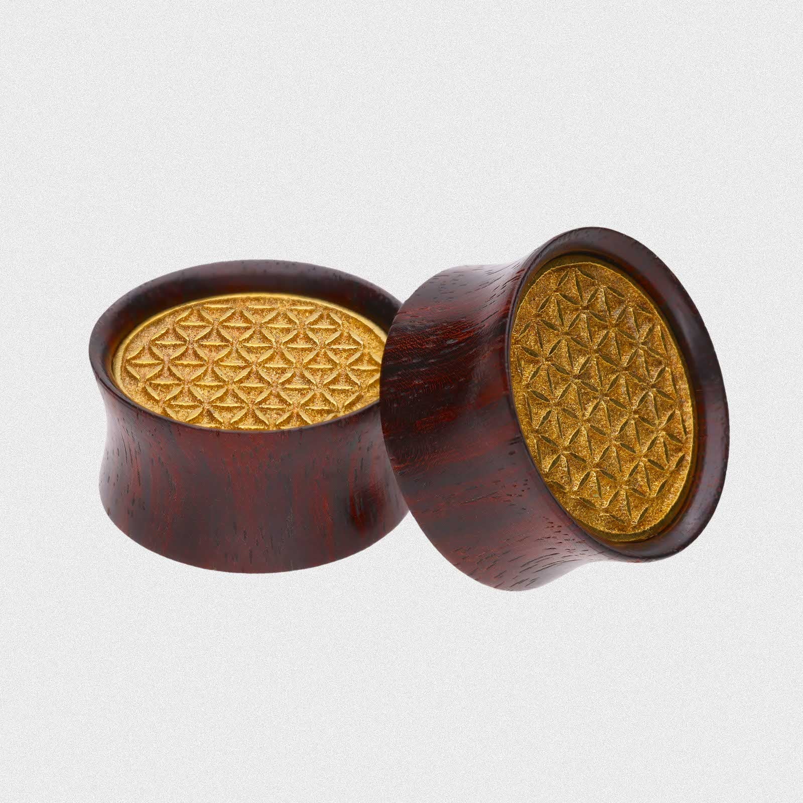 Sono Wood Double Flare Plug With Brass Seed Of Life Inlay
