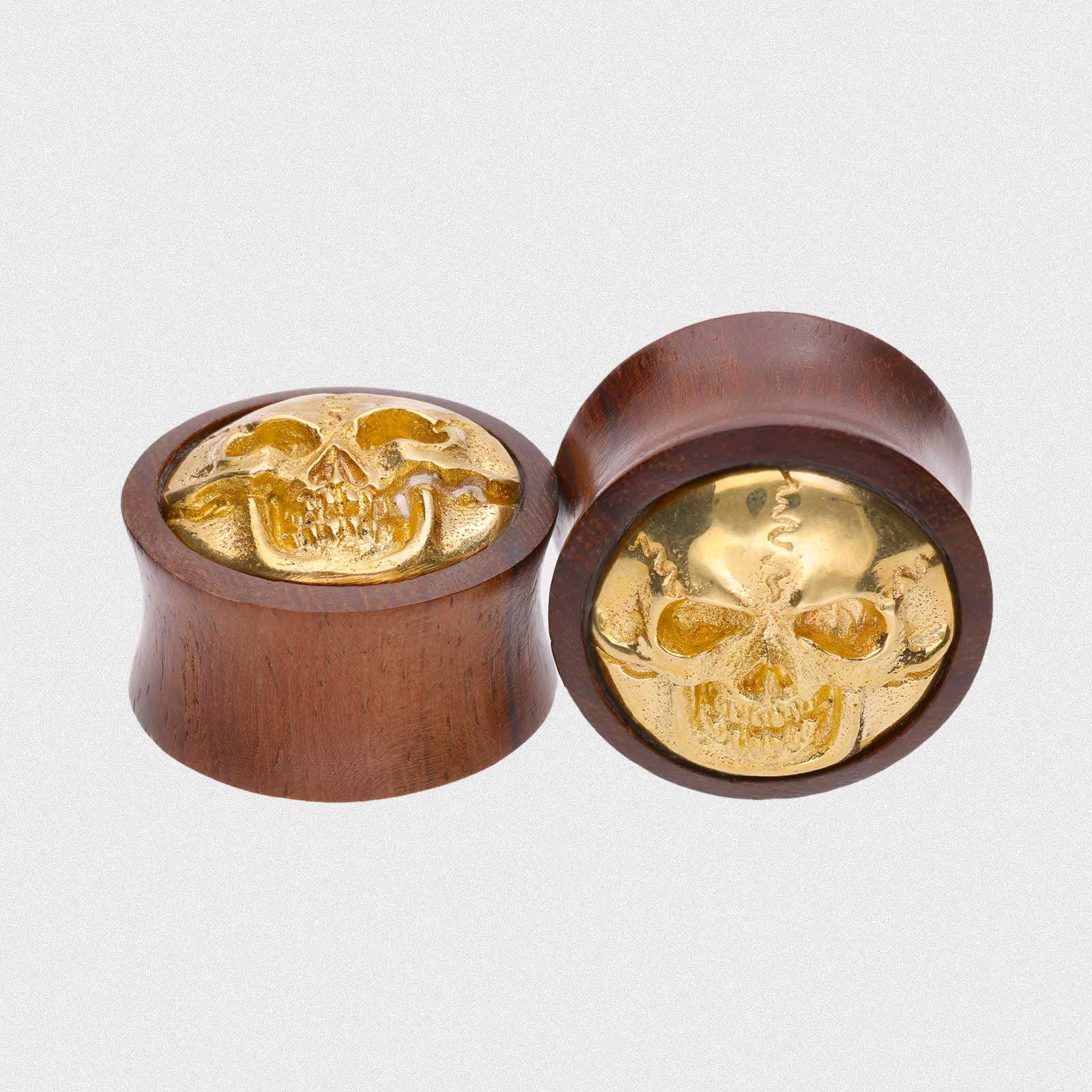 Sono Wood Double Flare Plug With Brass Skull Inlay