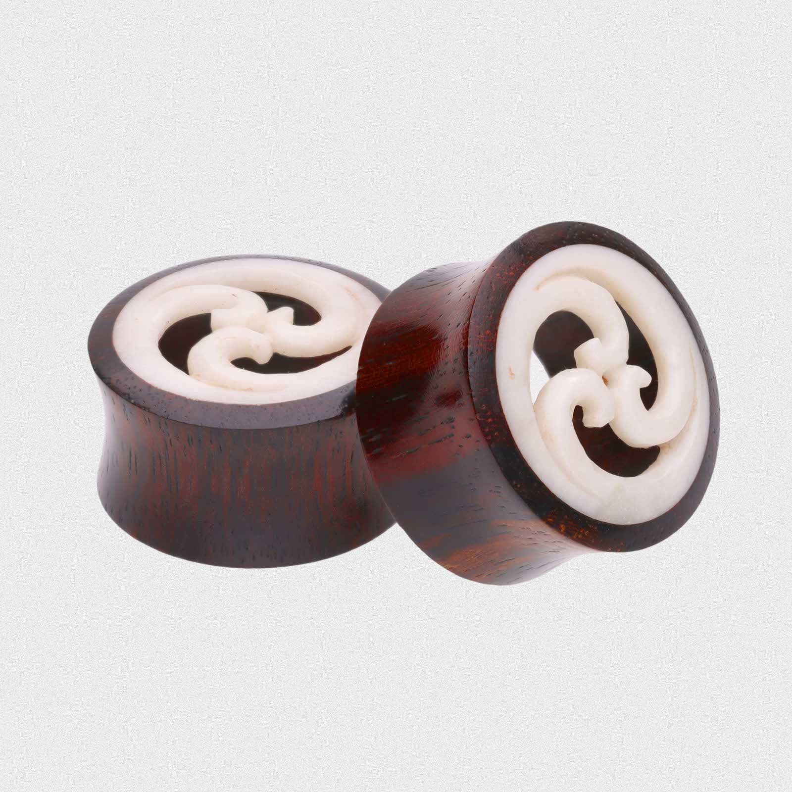 Sono Wood Double Flare Tunnel With Bone Spiral Inlay
