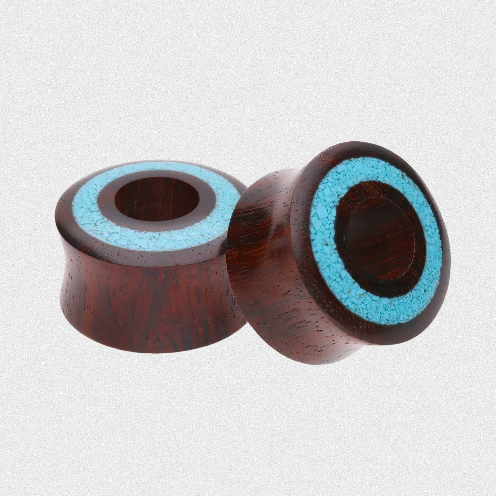 Sono Wood Double Flare Tunnel With Crushed Turquoise Halo Inlay