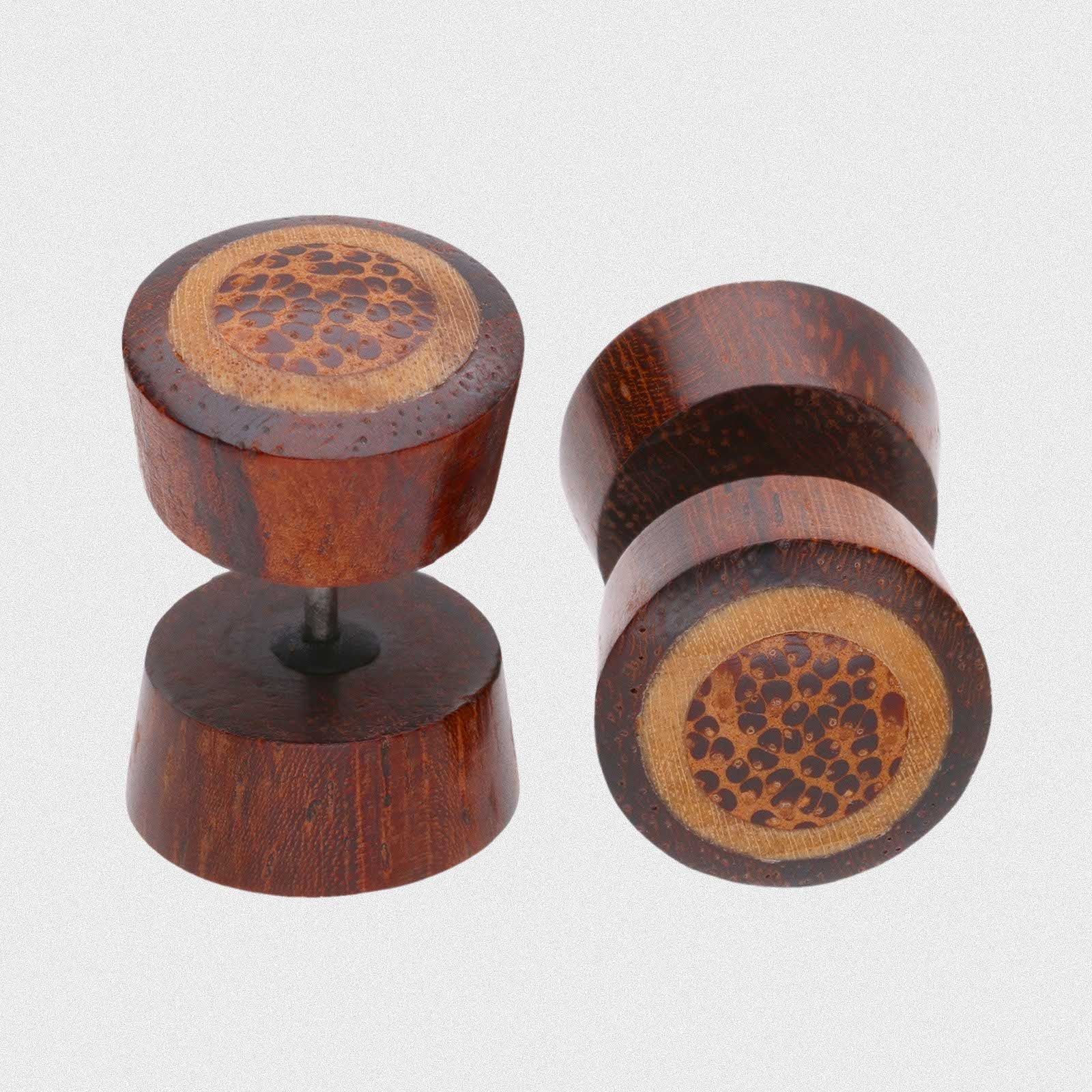 Sono Wood Fake Gauge Plug With Coconut & Crocodile Wood Halo Inlay