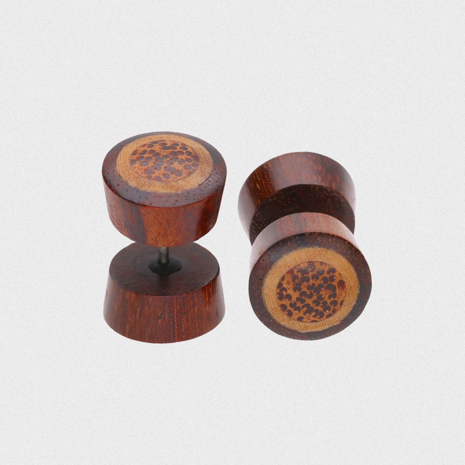 Sono Wood Fake Gauge Plug With Coconut & Crocodile Wood Halo Inlay