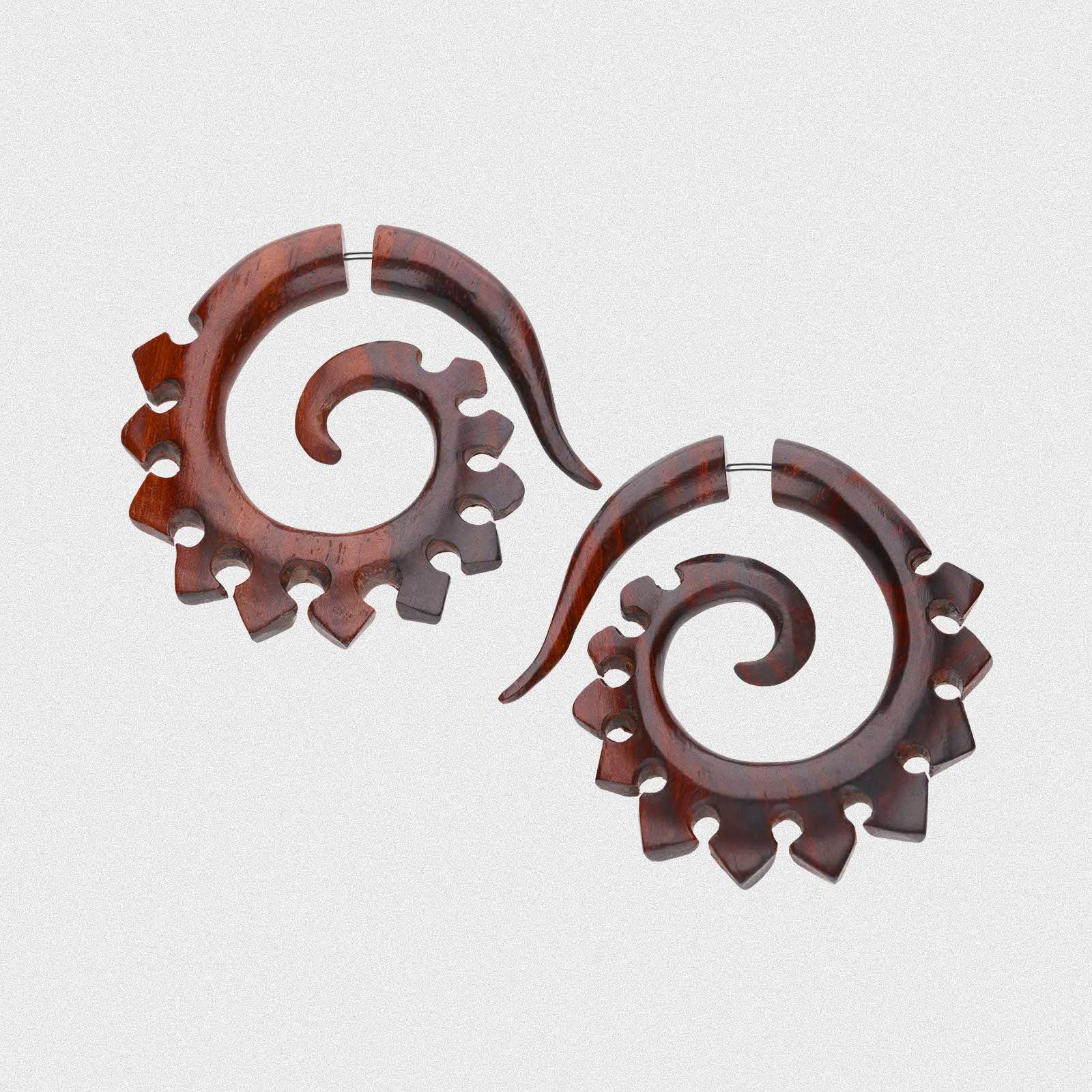 Sono Wood Fake Gauge Spiral With Dragons Tail Carving