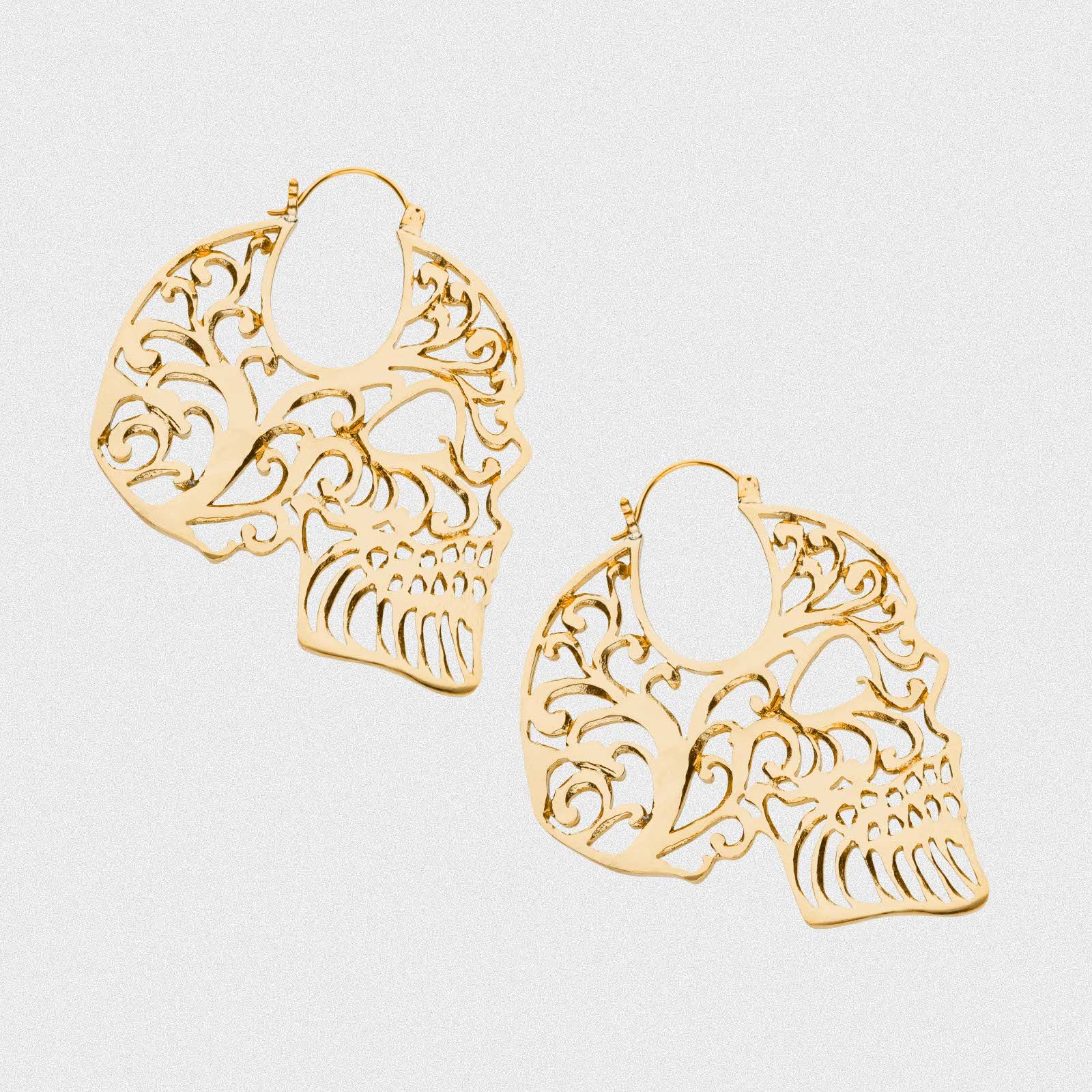 Sugar Skull Brass Plug Hoops