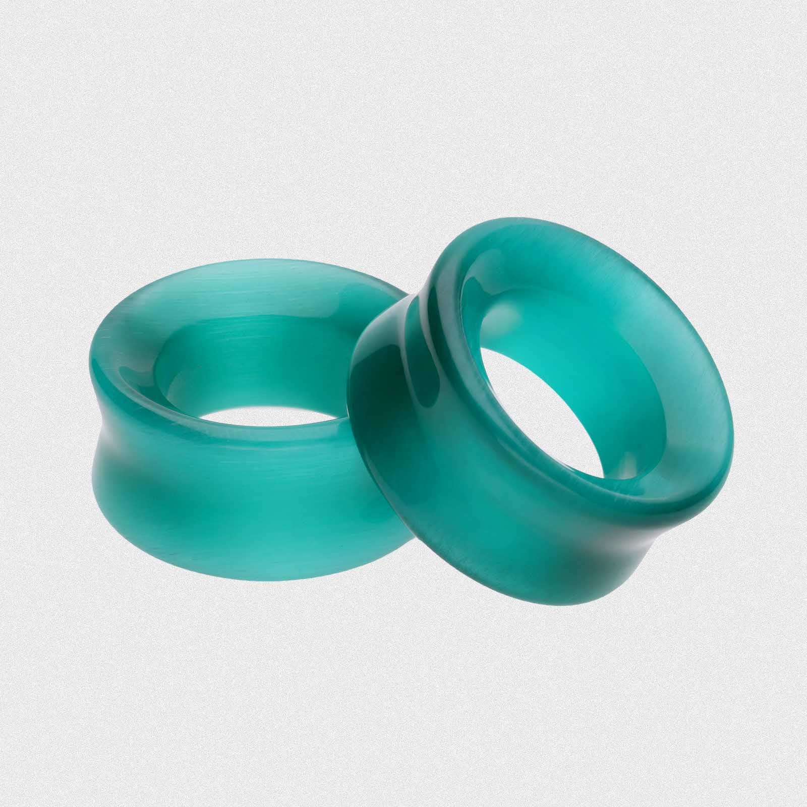 Teal Cat's Eye Glass Double Flare Concave Tunnel