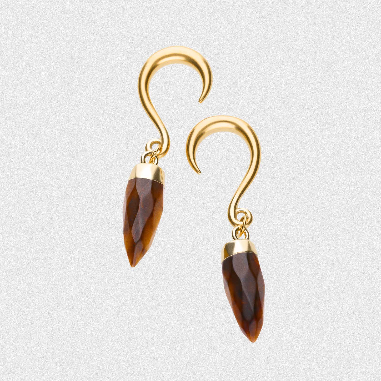 Tiger's Eye Faceted Pendant With Gold PVD Hook Mini Ear Weight