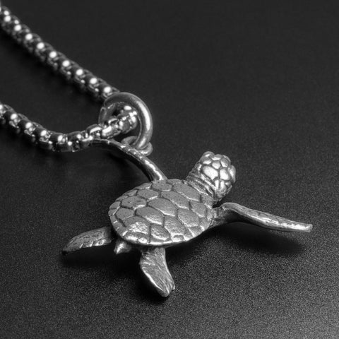 Turtle White Brass Pendant With Surgical Steel Box Chain