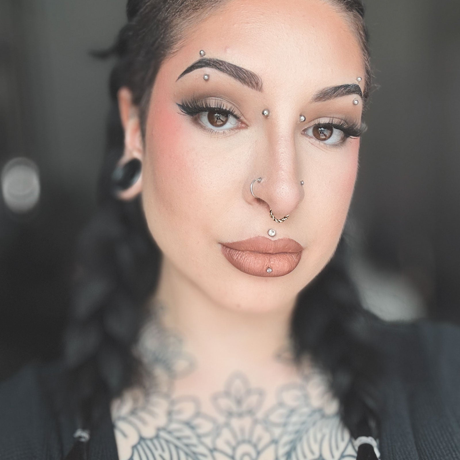 Twisted Rope Brass Seamless Septum Ring Model Shot