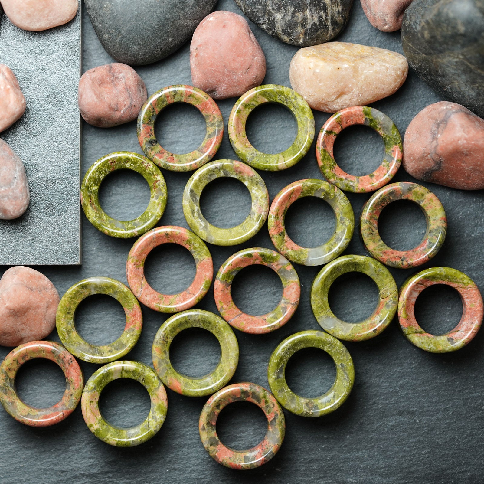 Unakite Double Flare Concave Stone Tunnel Group Shot