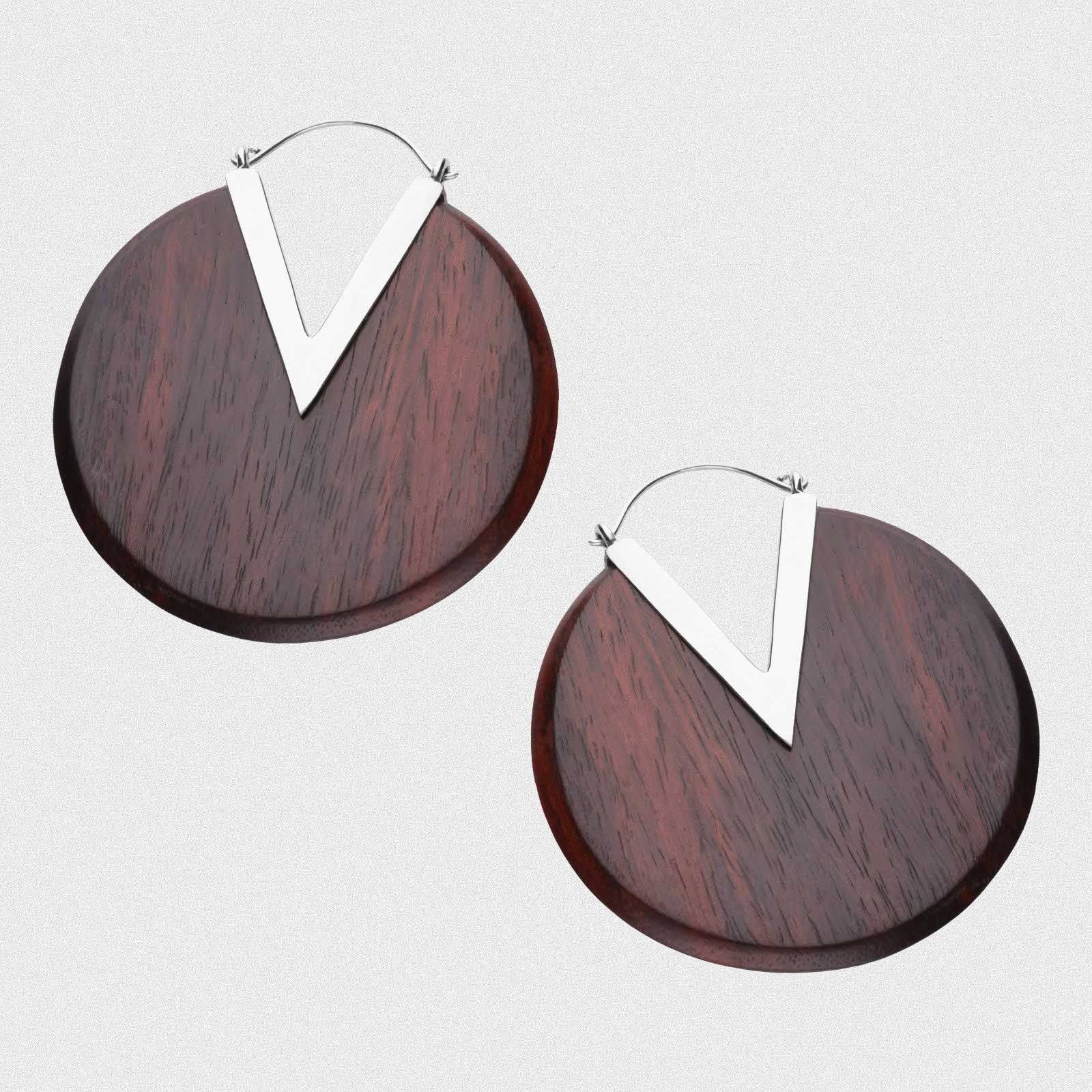 V-Circle White Brass & Narra Wood Plug Hoops