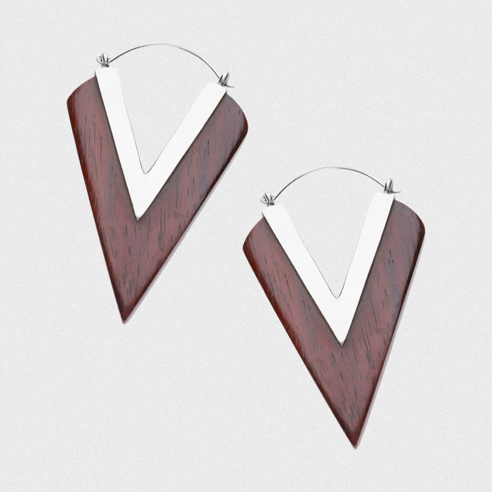 V-Shape White Brass & Narra Wood Plug Hoops
