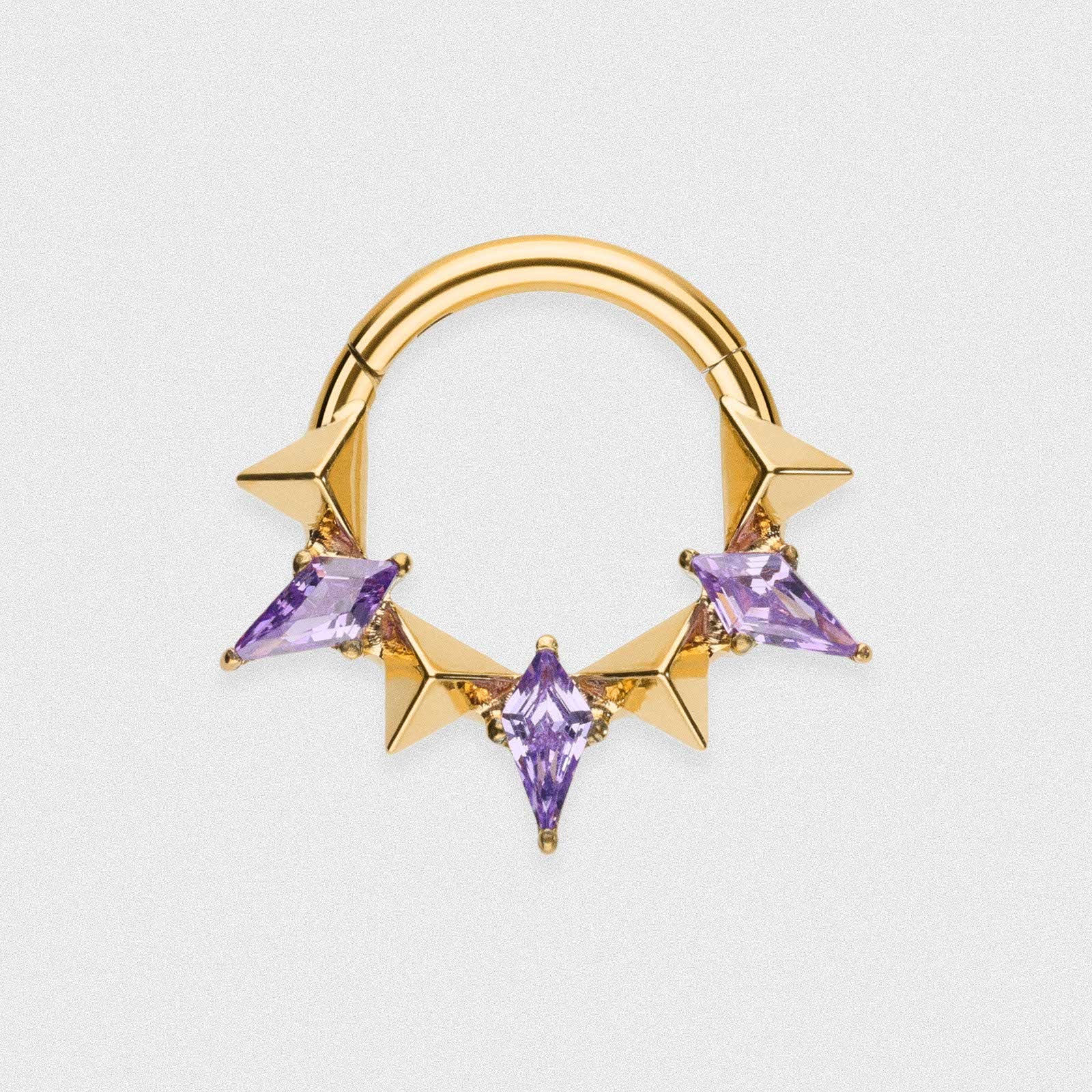 Violet Fang Pyramid Gold PVD Titanium Septum Clicker Ring
