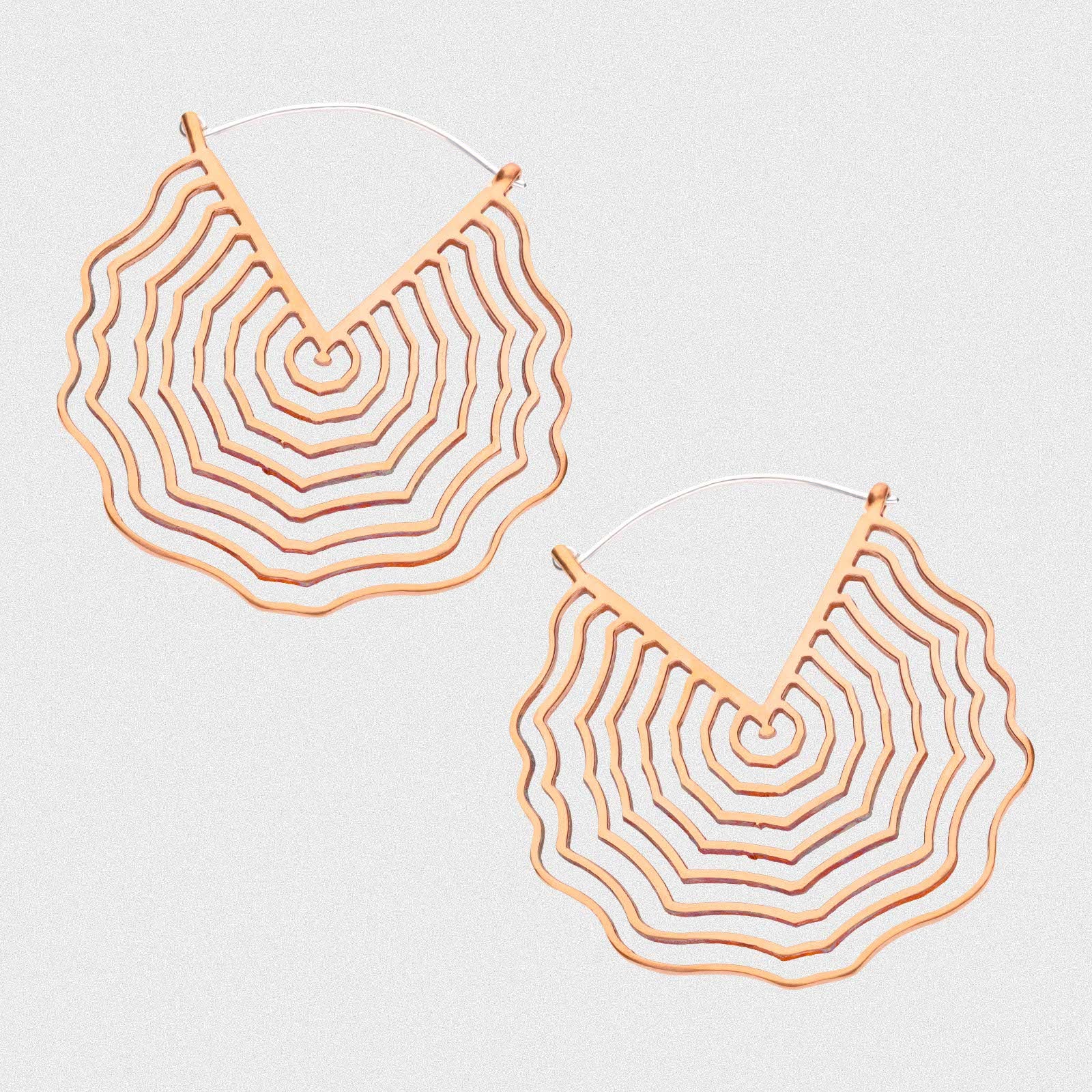 Wavy Tribal Copper & Silver Plug Hoops