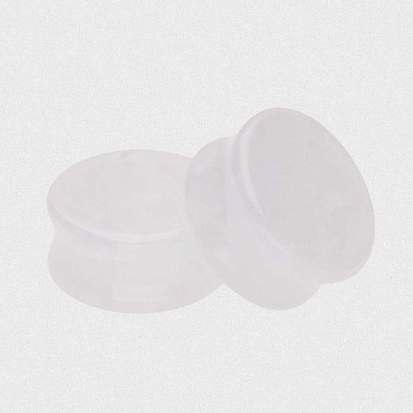 Pair Of Natural Snow White Quartz Stone Saddle Ear Plugs - 12mm Solid Stone Tunnels For Stretched Ears 3 thumbnail image