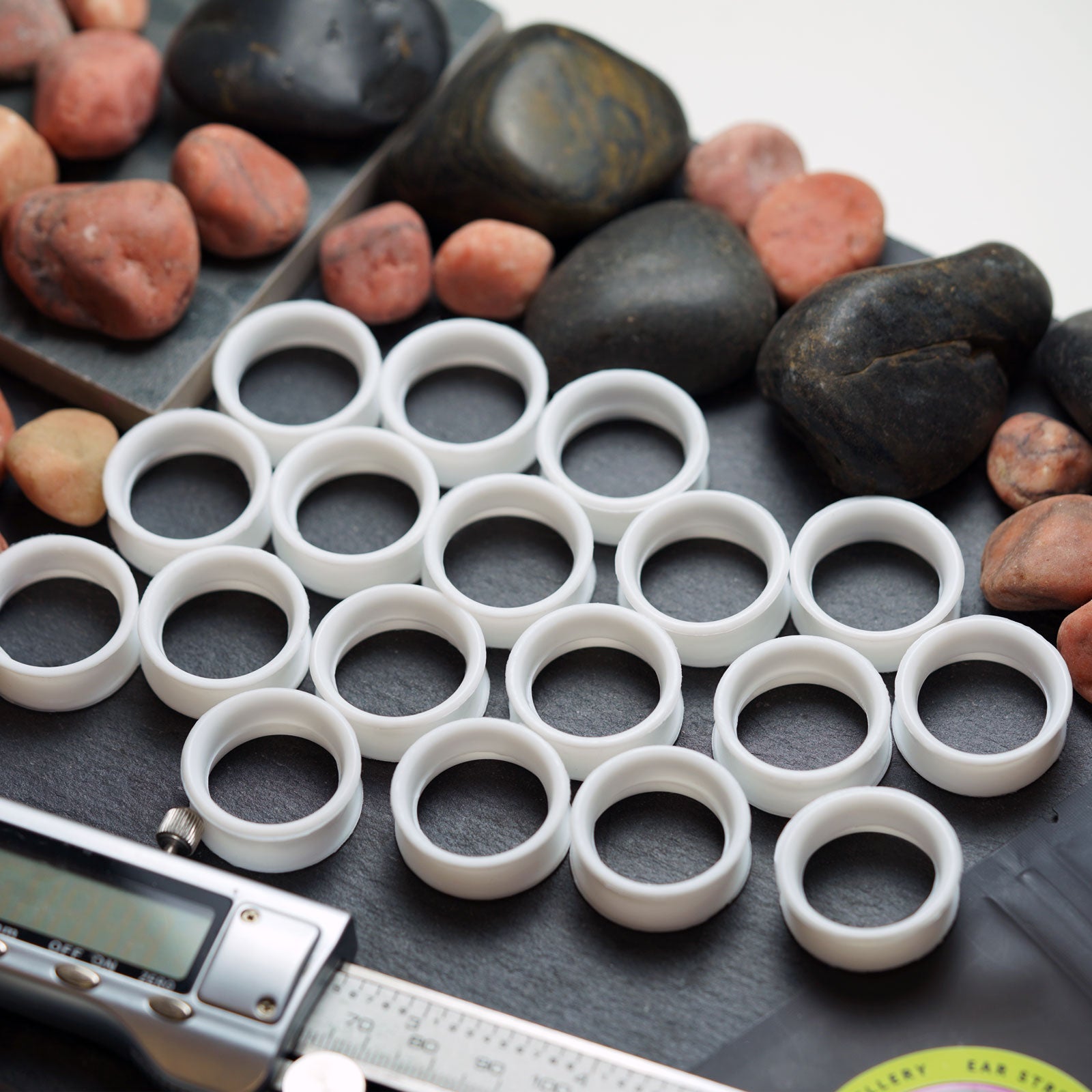 White Silicone Double Flare Tunnel Group Shot