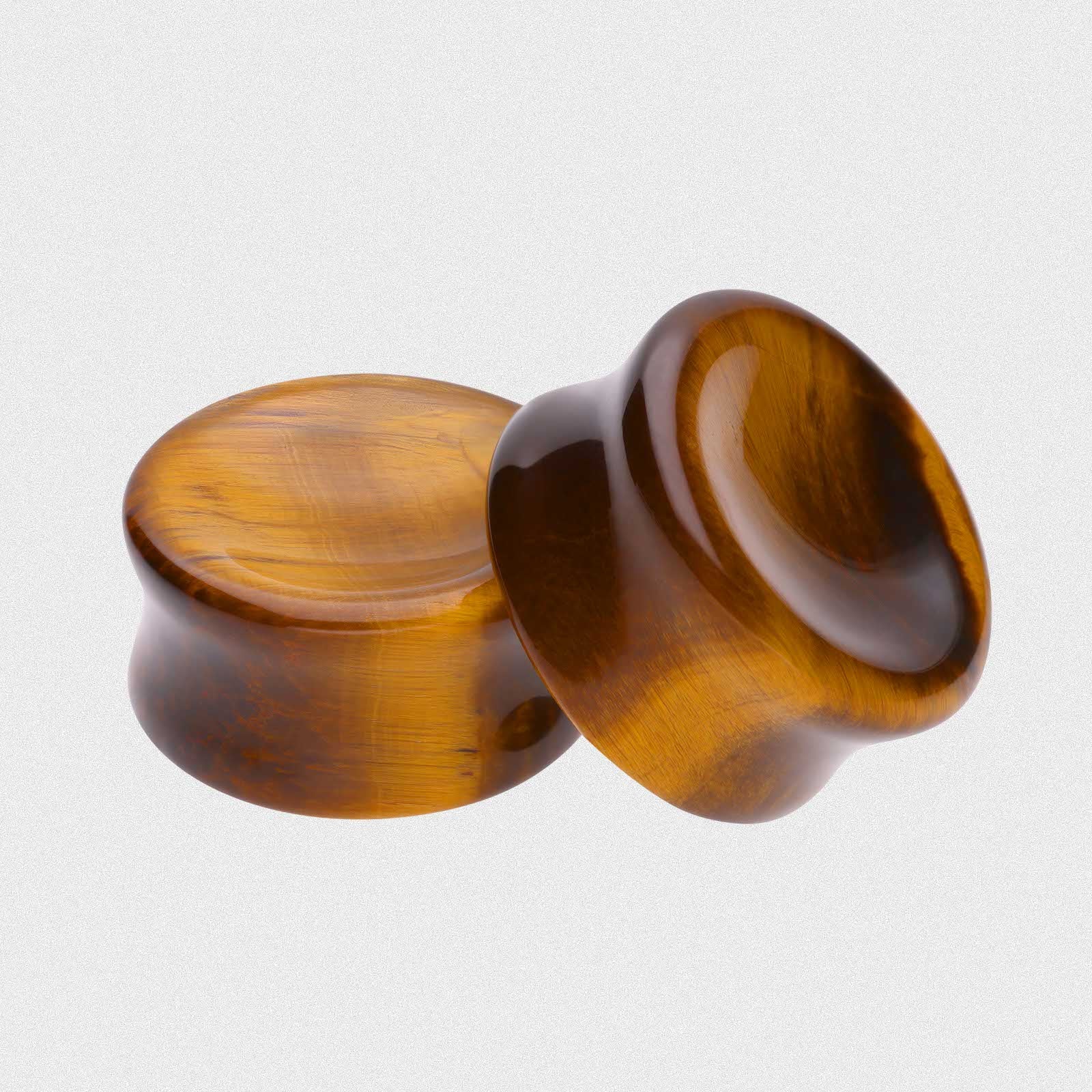 Yellow Tiger's Eye Double Flare Concave Plug