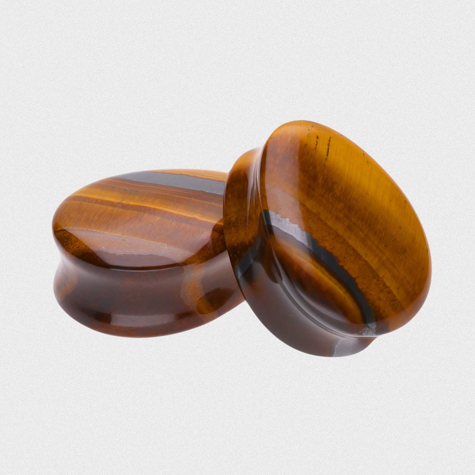 Yellow Tiger's Eye Double Flare Convex Teardrop Plug