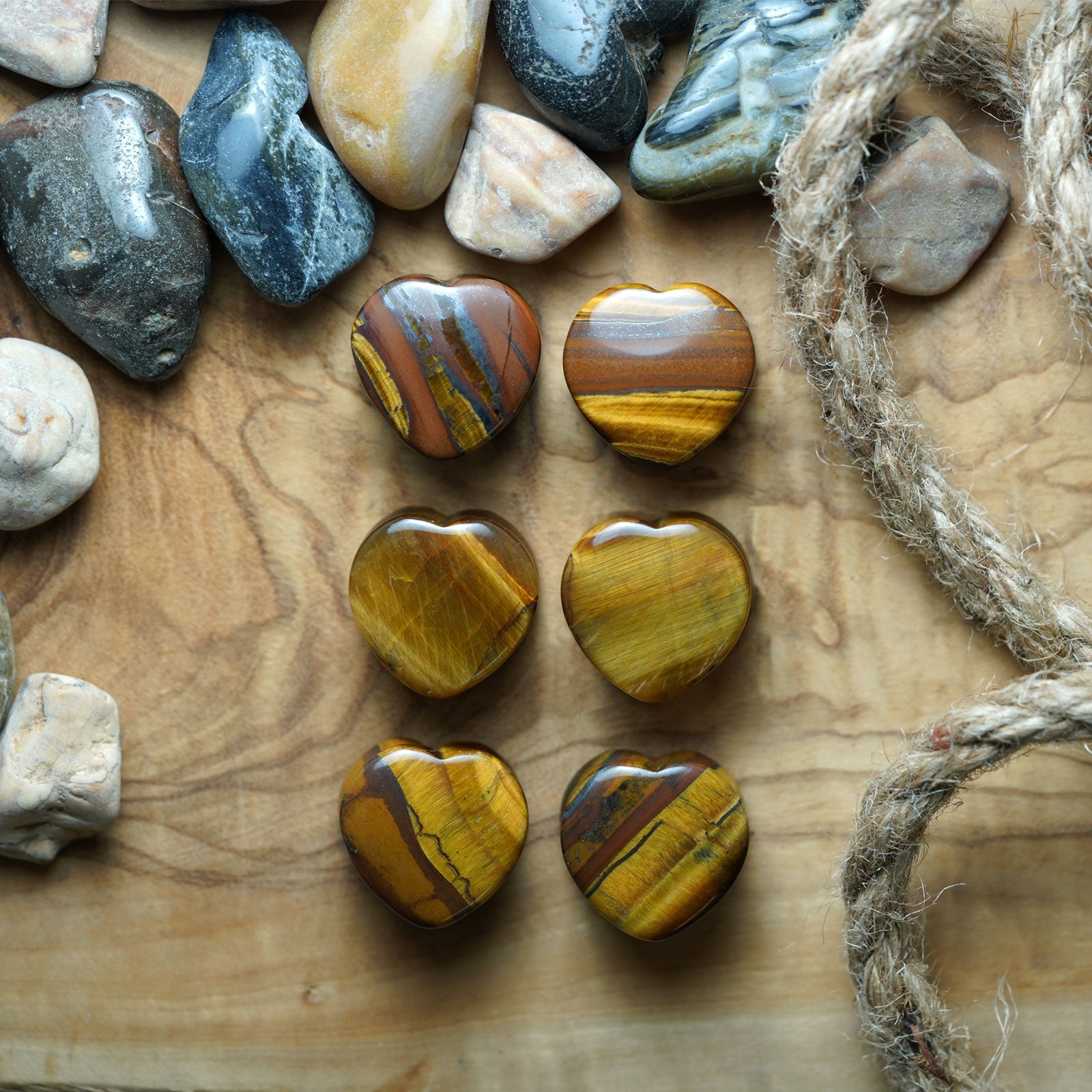 Yellow Tiger's Eye Heart Shaped Double Flare Stone Plug Group Shot