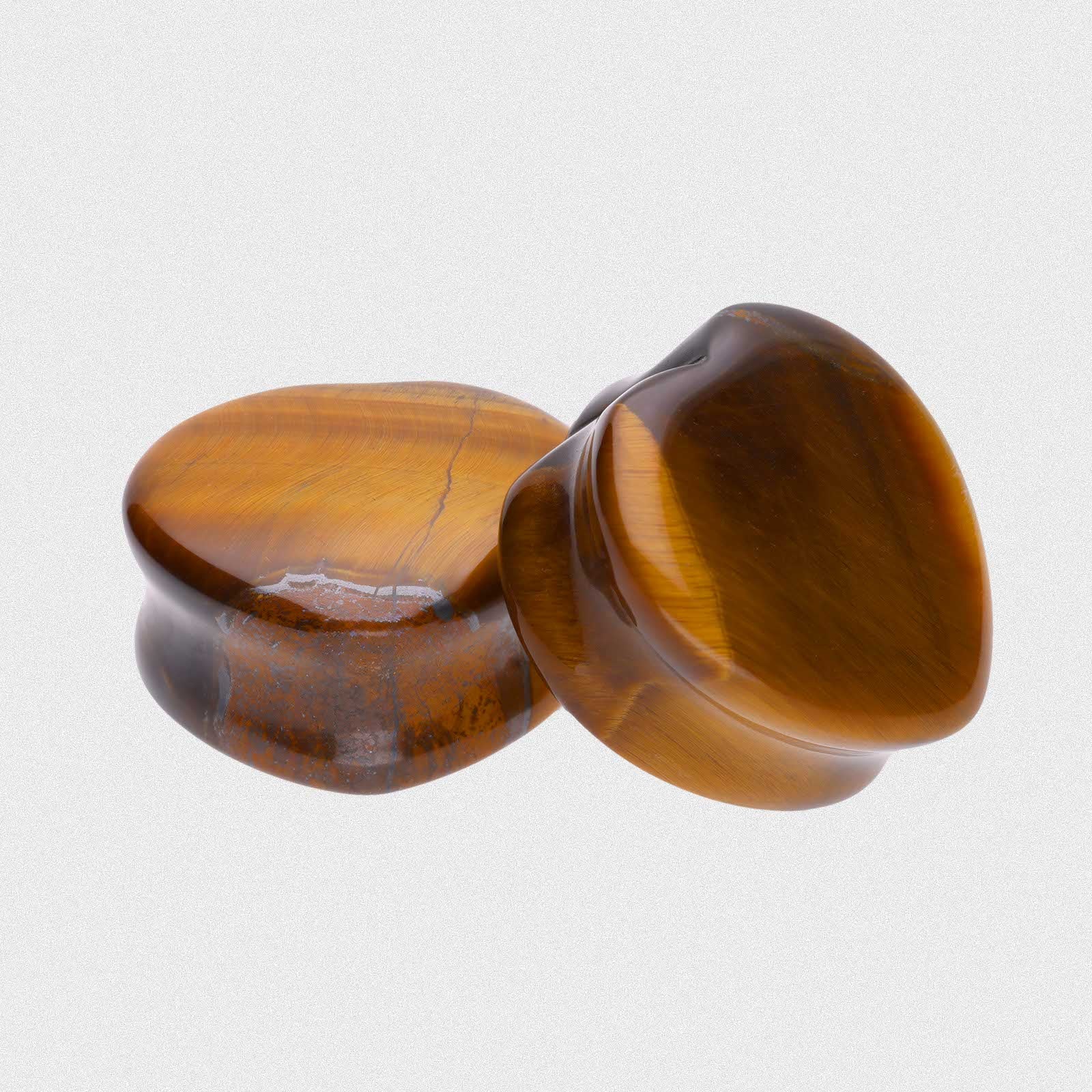 Yellow Tiger's Eye Heart Shaped Double Flare Stone Plug