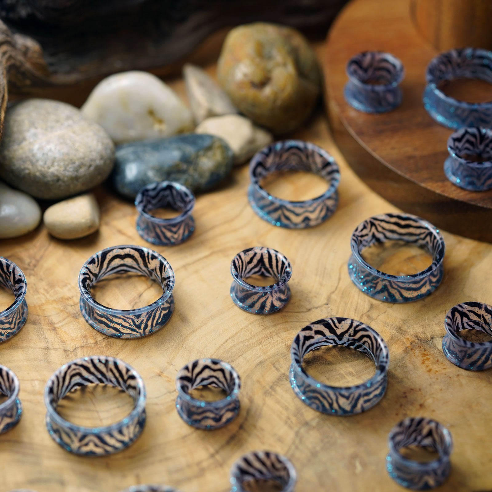 Zebra Print Double Flare Silicone Tunnel Group Shot