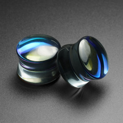 Black Aurora Glass Double Flare Convex Plug
