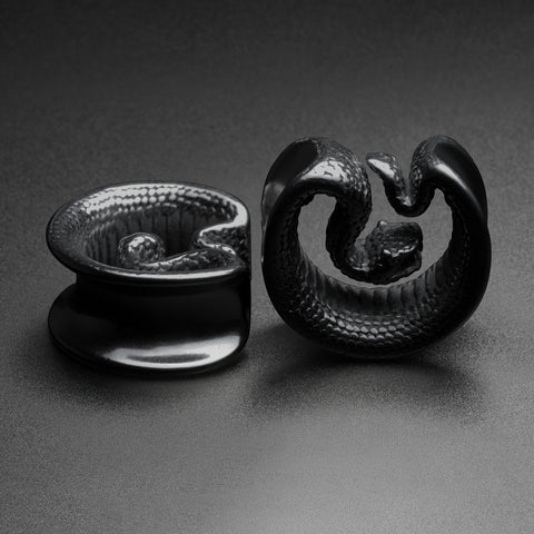 Snake Black PVD Saddle Plug Ear Weight