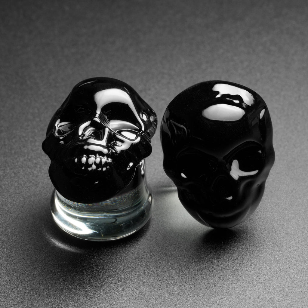 Black Skull Glass Double Flare Plug