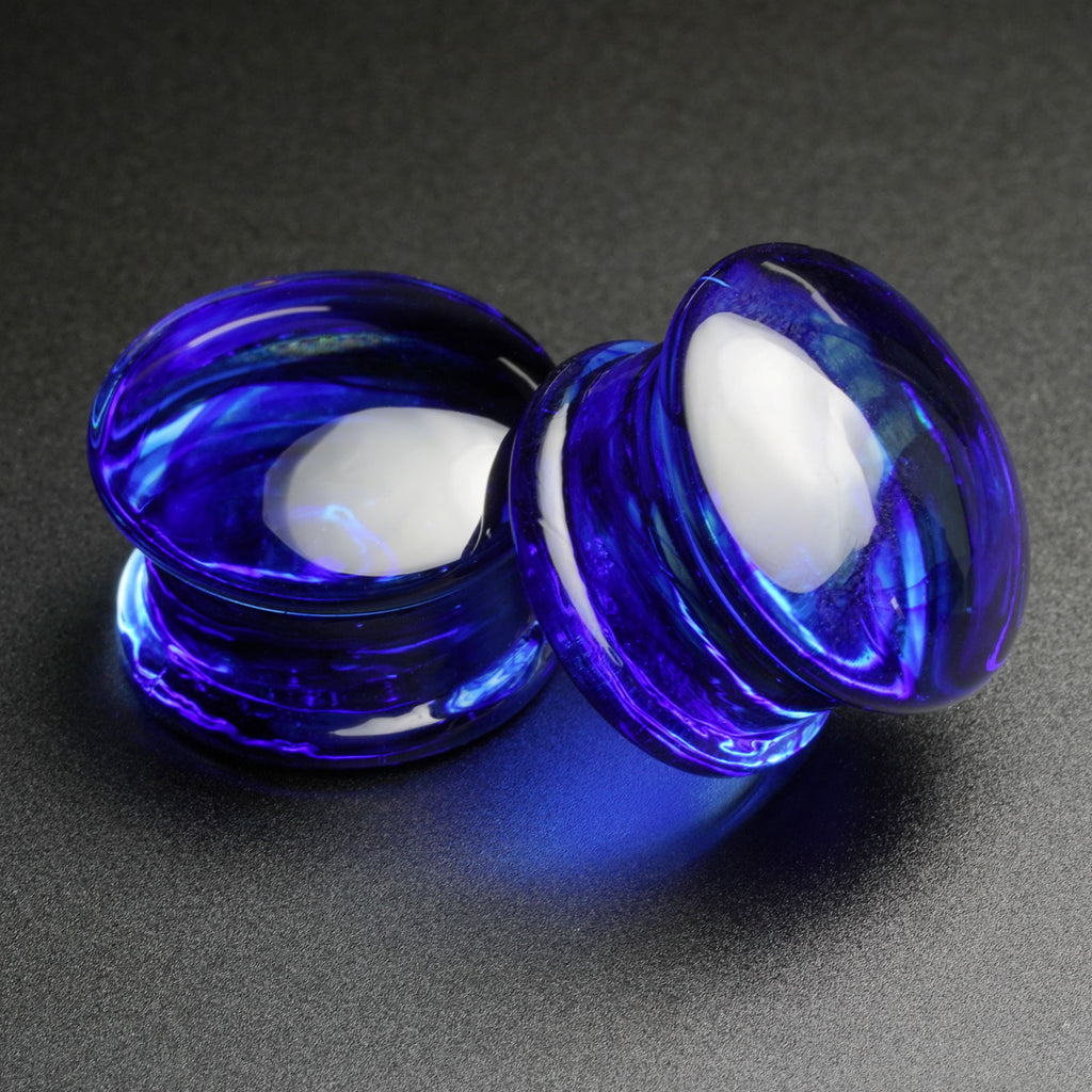 Blue Swirling Smoke Glass Double Flare Convex Plug