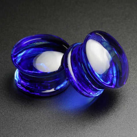 Blue Swirling Smoke Glass Double Flare Convex Plug