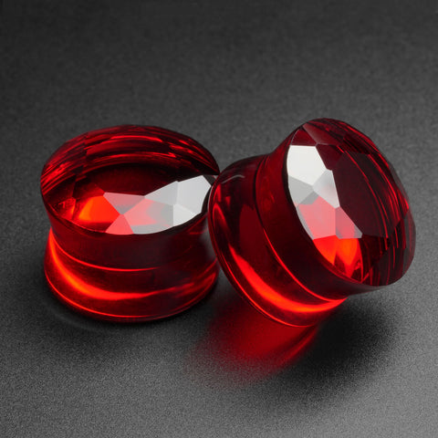 Faceted Red Glass Double Flare Plug