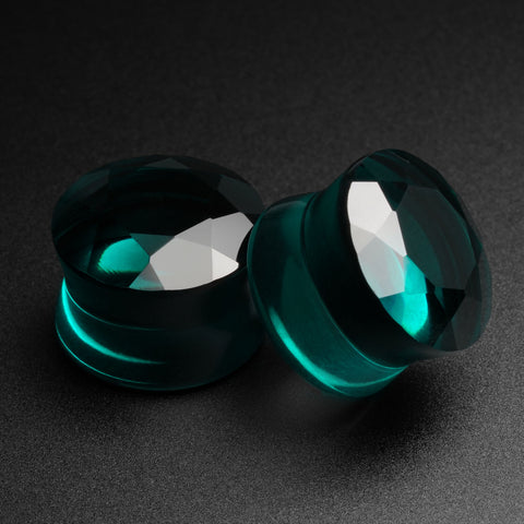 Faceted Teal Glass Double Flare Plug