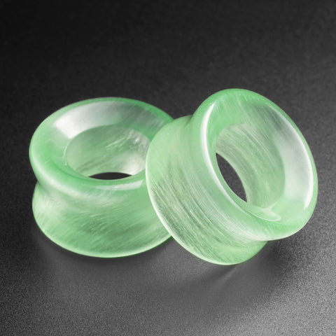 Green Cat's Eye Glass Double Flare Concave Tunnel