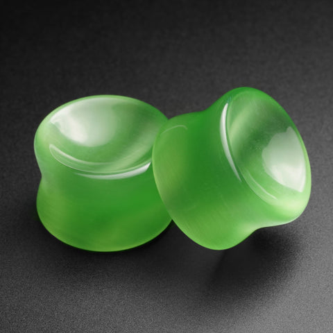 Green Cat's Eye Glass Double Flare Concave Plug