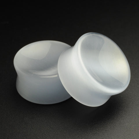 Grey Cat's Eye Glass Double Flare Concave Plug