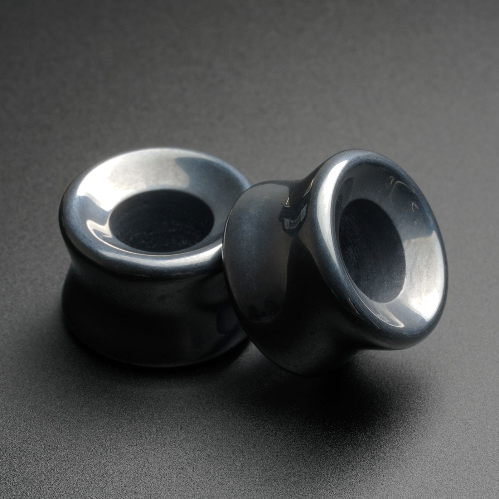 Hematine Double Flare Concave Stone Tunnel