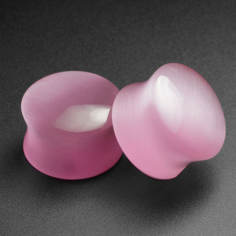 Pink Cat's Eye Glass Double Flare Convex Plug
