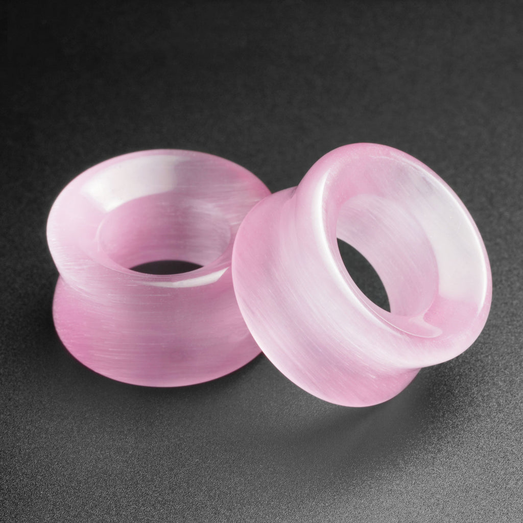 Pink Cat's Eye Glass Double Flare Concave Tunnel
