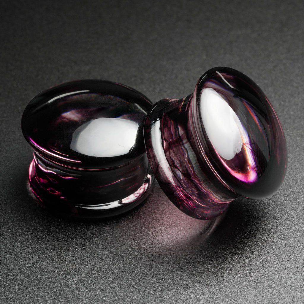 Purple Swirling Smoke Glass Double Flare Convex Plug
