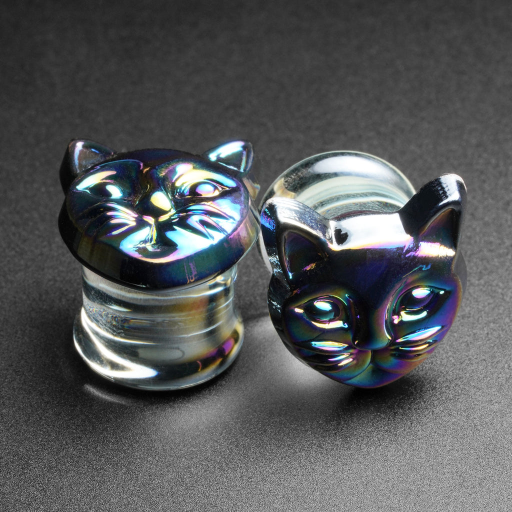 Rainbow Cat Glass Double Flare Plug