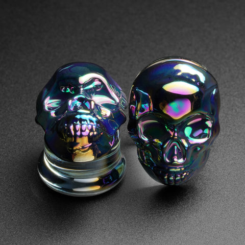 Rainbow Skull Glass Double Flare Plug