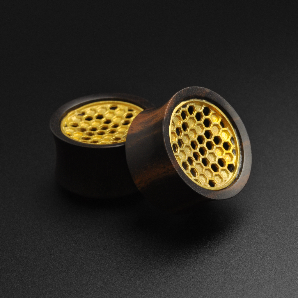 Areng Wood Double Flare Tunnel With Brass Honeycomb Inlay