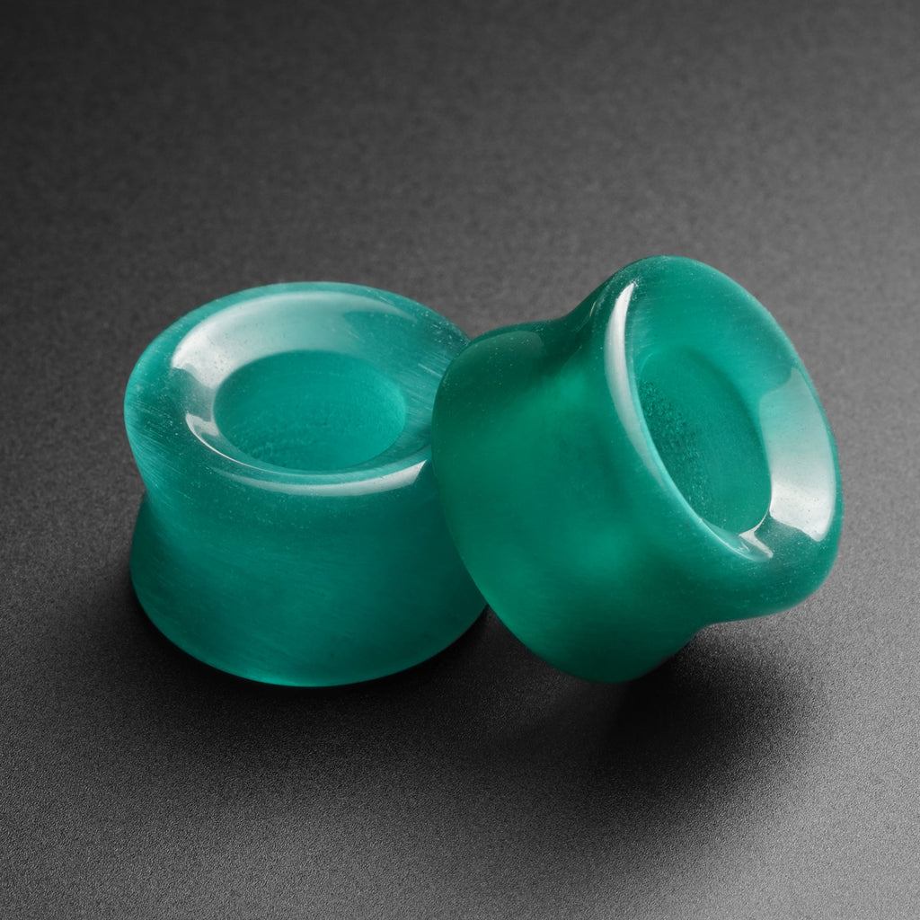Teal Cat's Eye Glass Double Flare Concave Tunnel