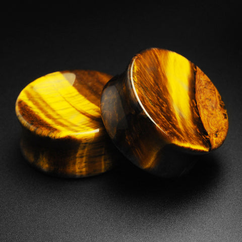 Yellow Tiger's Eye Double Flare Concave Plug