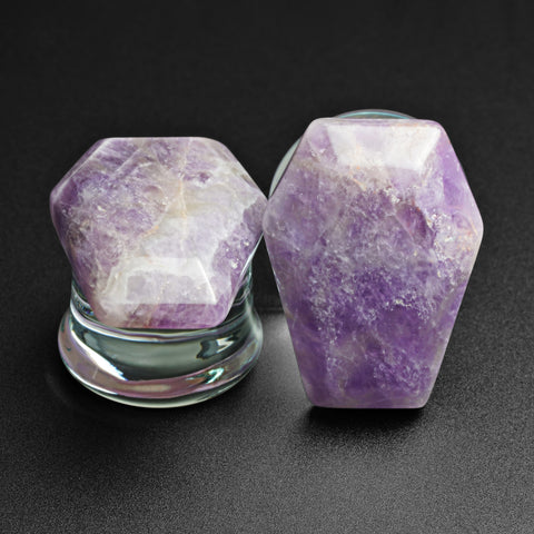 Amethyst Coffin Faced Glass Double Flare Plug