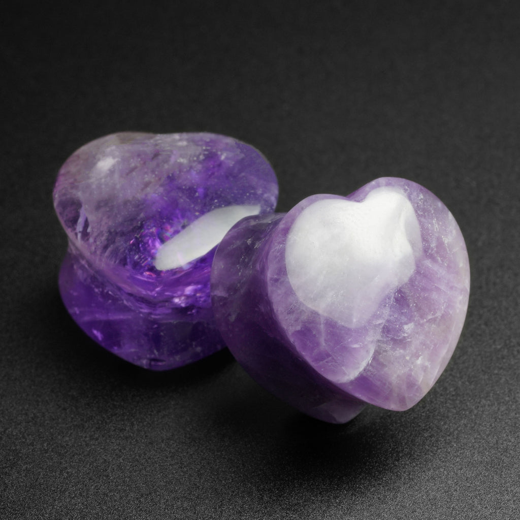 Amethyst Heart Shaped Double Flare Stone Plug | SIBJ – Stretch It Body ...