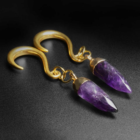 Amethyst Faceted Pendant With Gold PVD Hook Mini Ear Weight