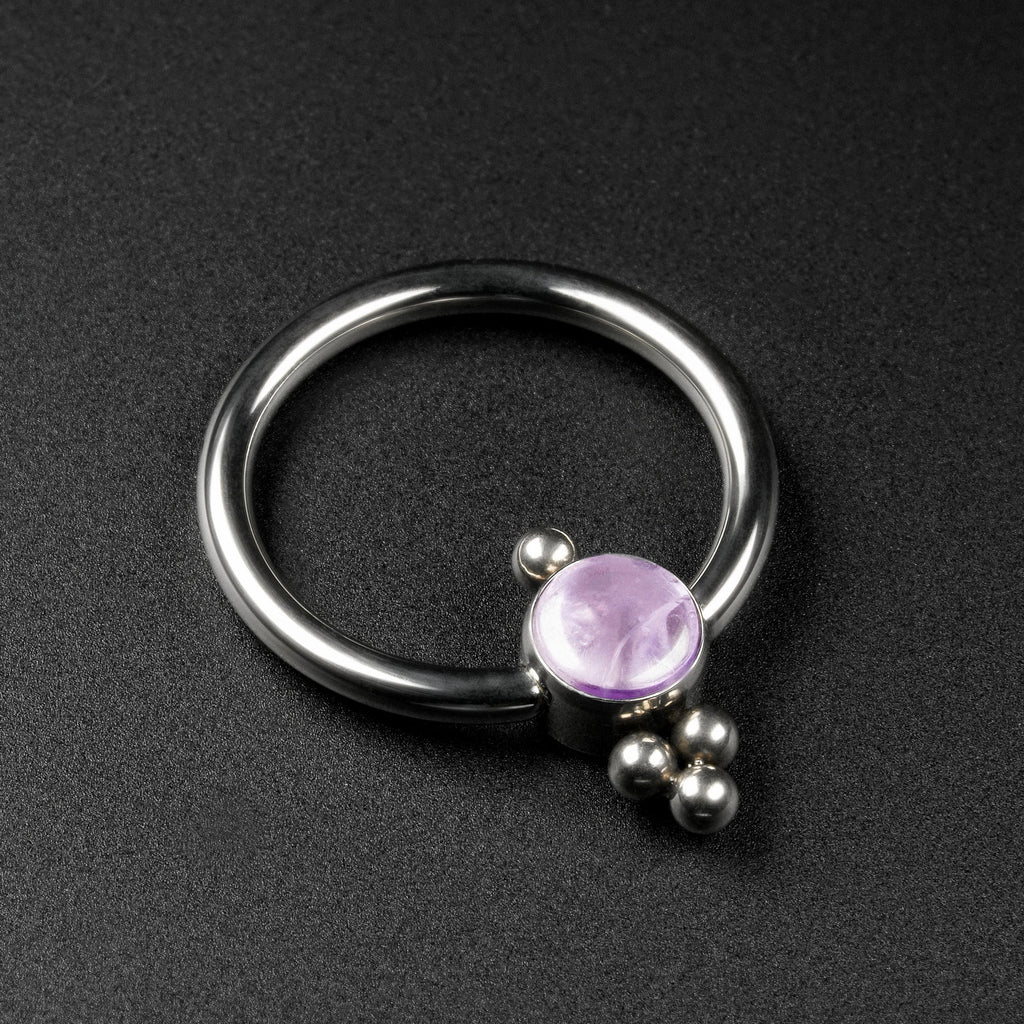 Amethyst Purple Jewelled Trinity Drop Titanium BCR Ball Closure Ring