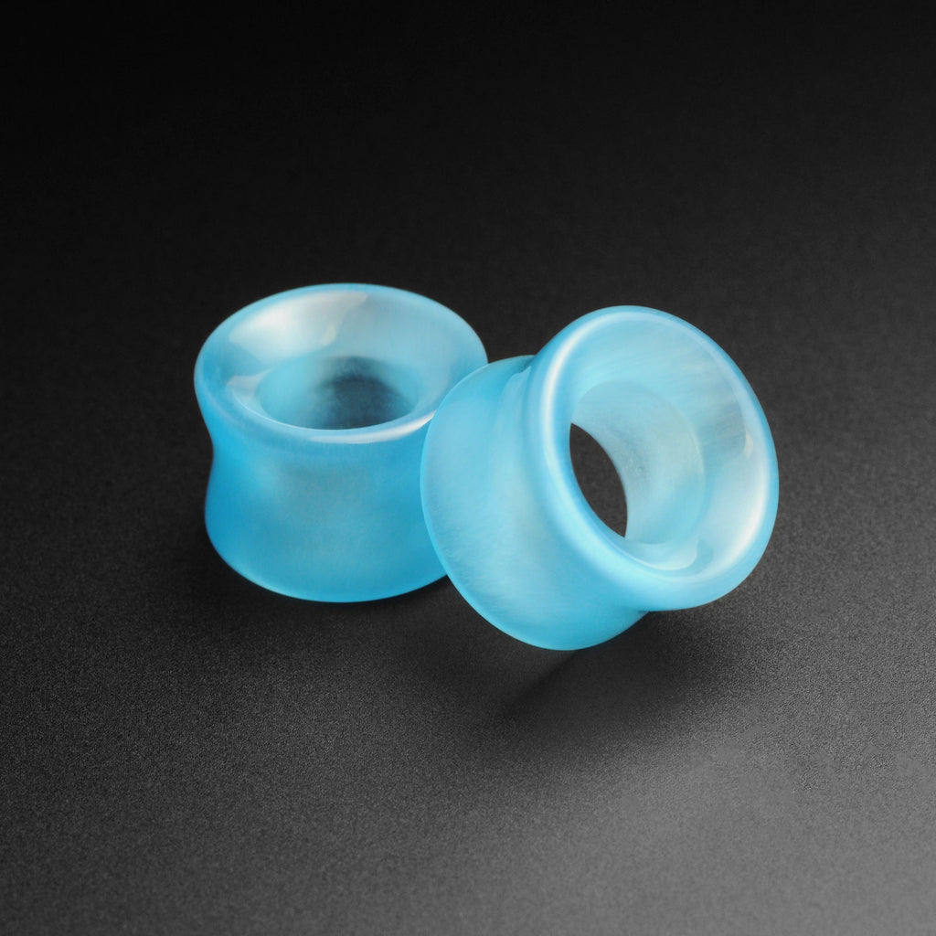 Aqua Cat's Eye Glass Double Flare Concave Tunnel