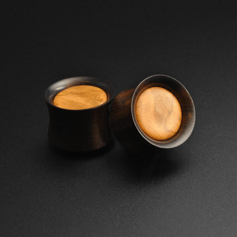 Areng Wood Double Flare Plug With Olive Wood Inlay